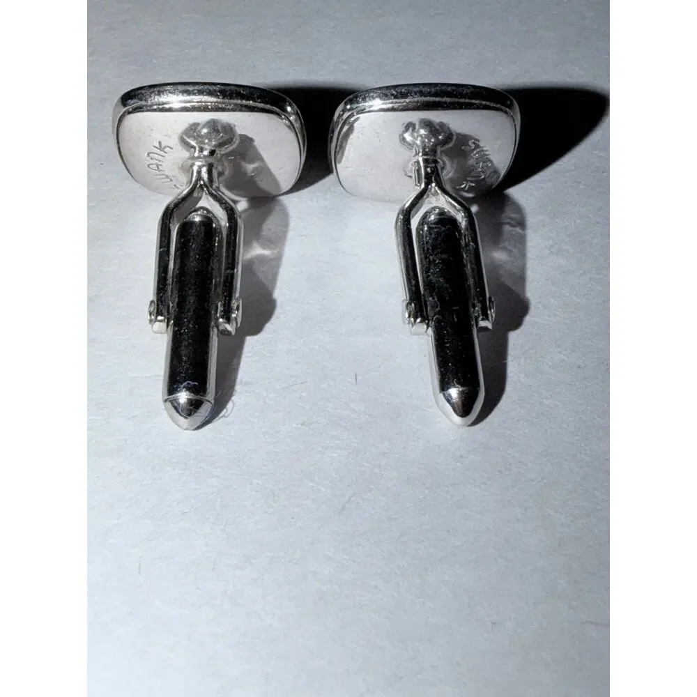 Vintage swank black and silver cufflinks upscale gentleman wedding banquet